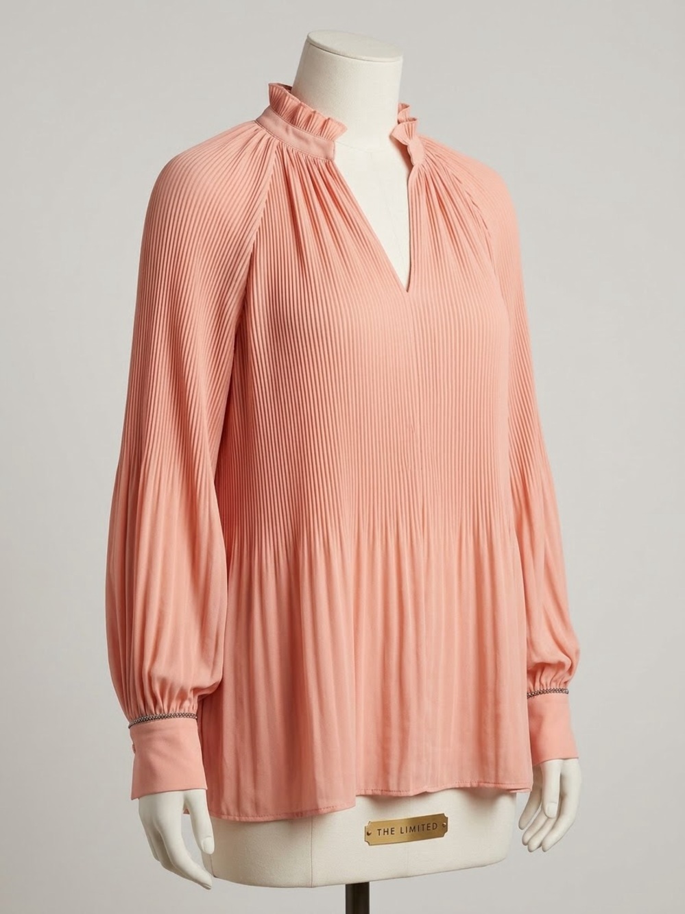 NWOT The Limited Peach Pleated Ruffle-Neck Blouse